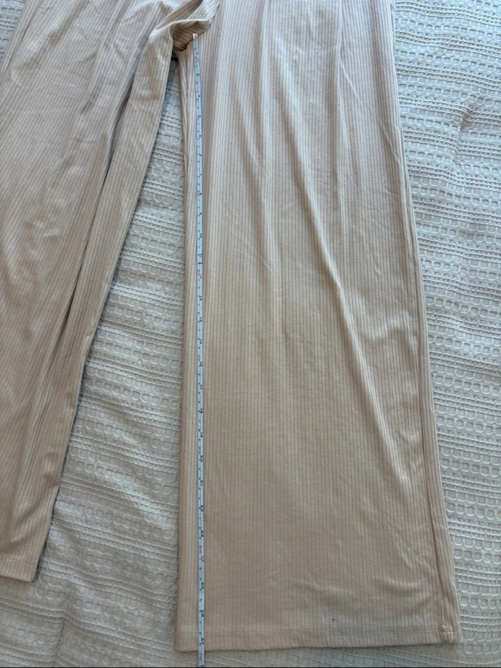 Women's Small Ribbed Long Sleeve Crop Top & Pants Loungewear Set in Beige - Picture 10 of 10